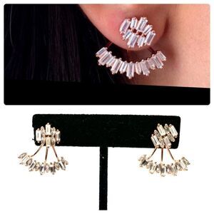 Jacket Earrings w/ Cuff Rose Gold Tone & Crystals